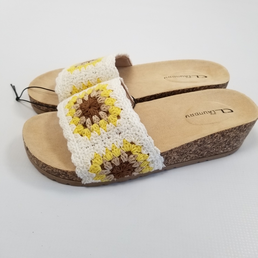 Chinese Laundry Crochet Cork Wedge Slide Sandals 10-10.5 NWOT